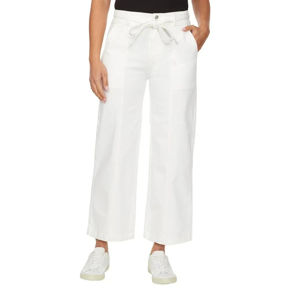 Hudson Belted Wide Leg Crop Jeans Womens size 10 White Stretch Denim Pockets